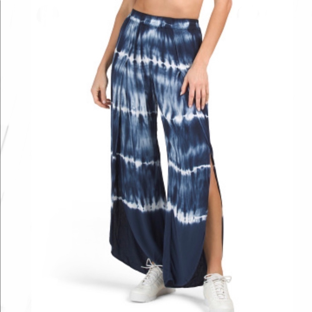 NWT Young Fabulous & Broke Palms Tie Dye Split Front Pants in Blue White Size XS